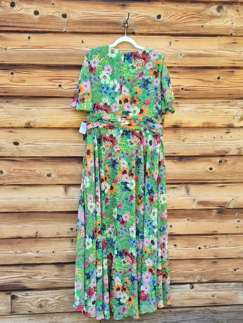 NWT Betsy & Adam Green Plus Size Floral-Print Flutter-Sleeve A-Line Dress 20 20W